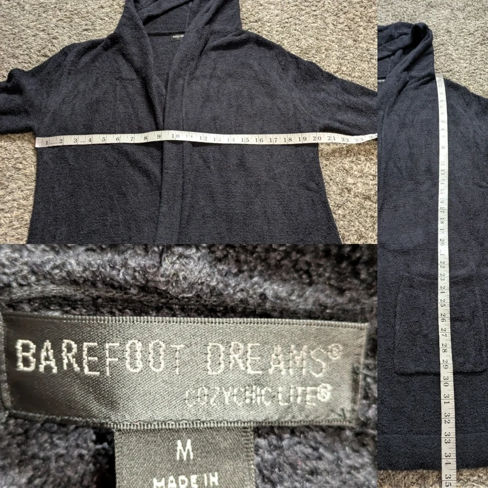 Barefoot Dreams Cozy Chic Lite Black Hoodie Cardigan Sweater Robe M - Picture 9 of 9
